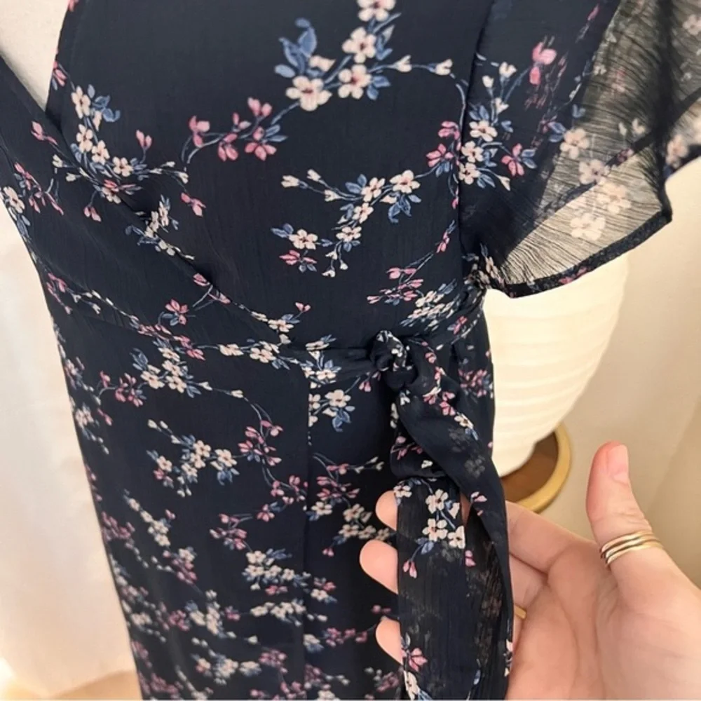 ANTHROPOLOGIE DREW Navy Floral High‎ Low Wrap Dress Size XS - Picture 4 of 10